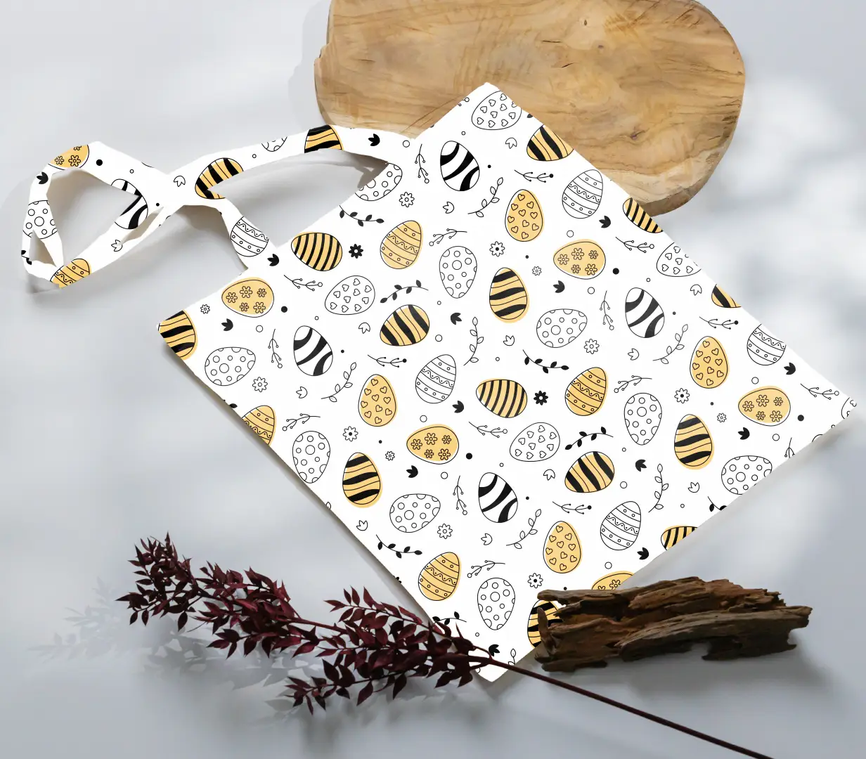 Easter Eggs Yellow Canvas Fabric Tote Bag - Image 3