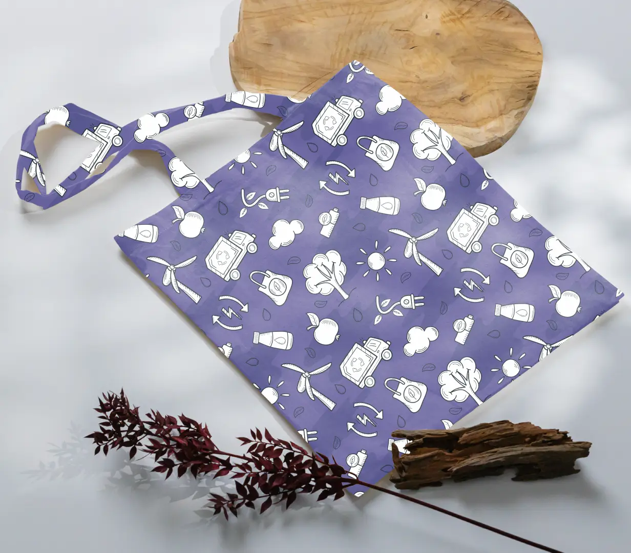 Green Enery Purple Canvas Fabric Tote Bag - Image 3