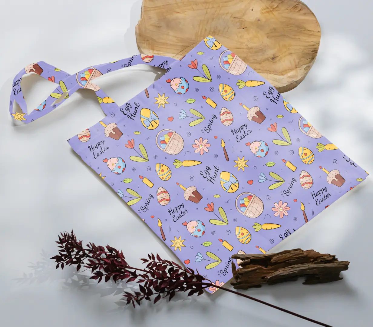 Purple Easter Egg Hunt Canvas Fabric Tote Bag - Image 3