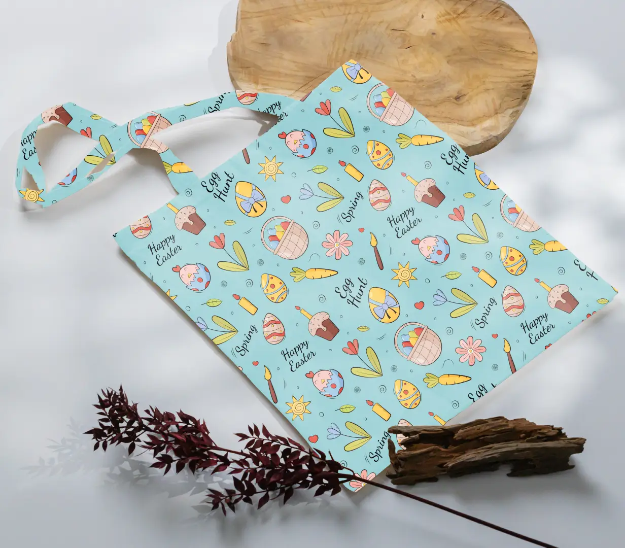 Mint Green Happy Easter Canvas Fabric Tote Bag - Image 3