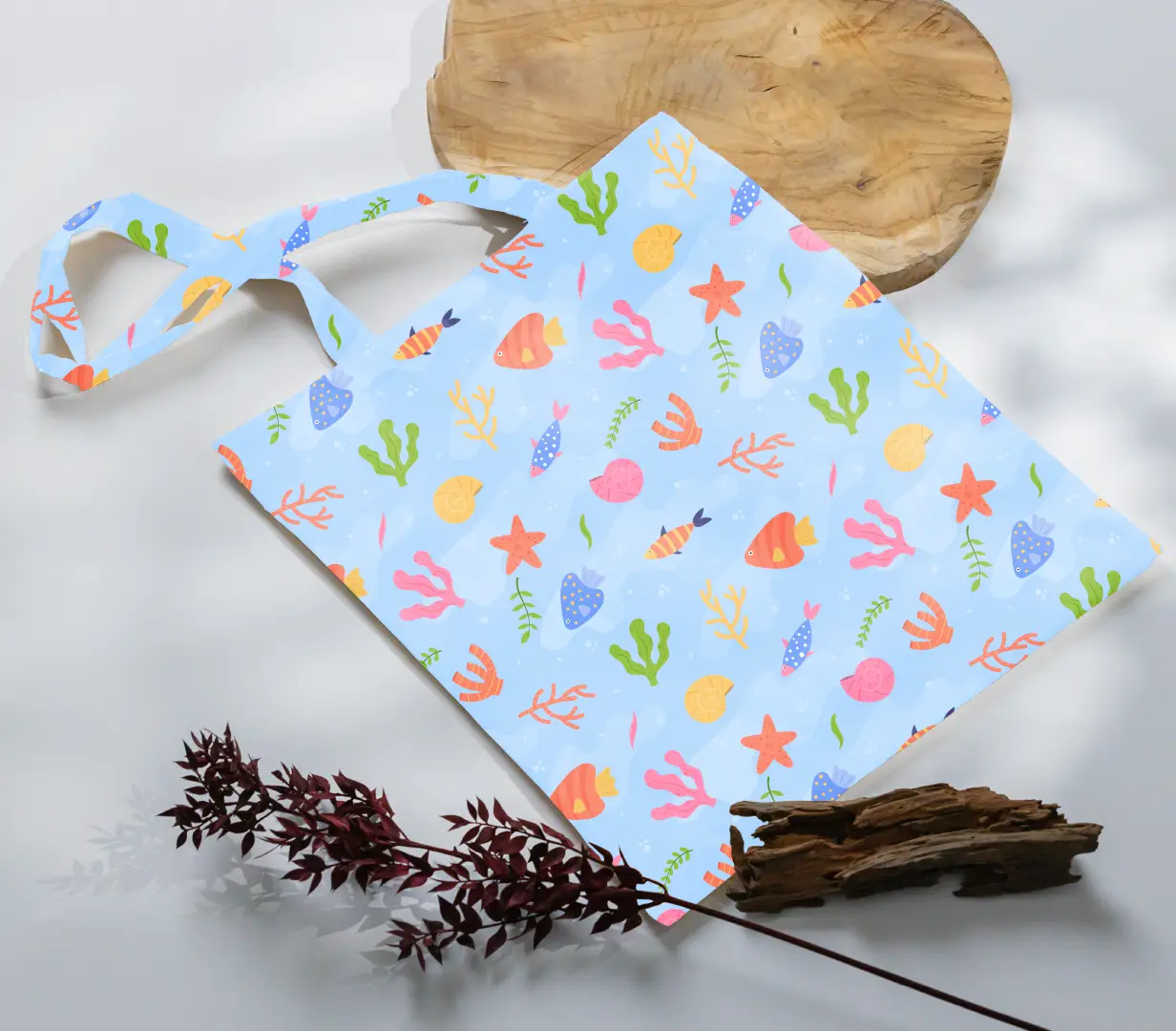 Sea Creatures Canvas Fabric Tote Bag - Image 3