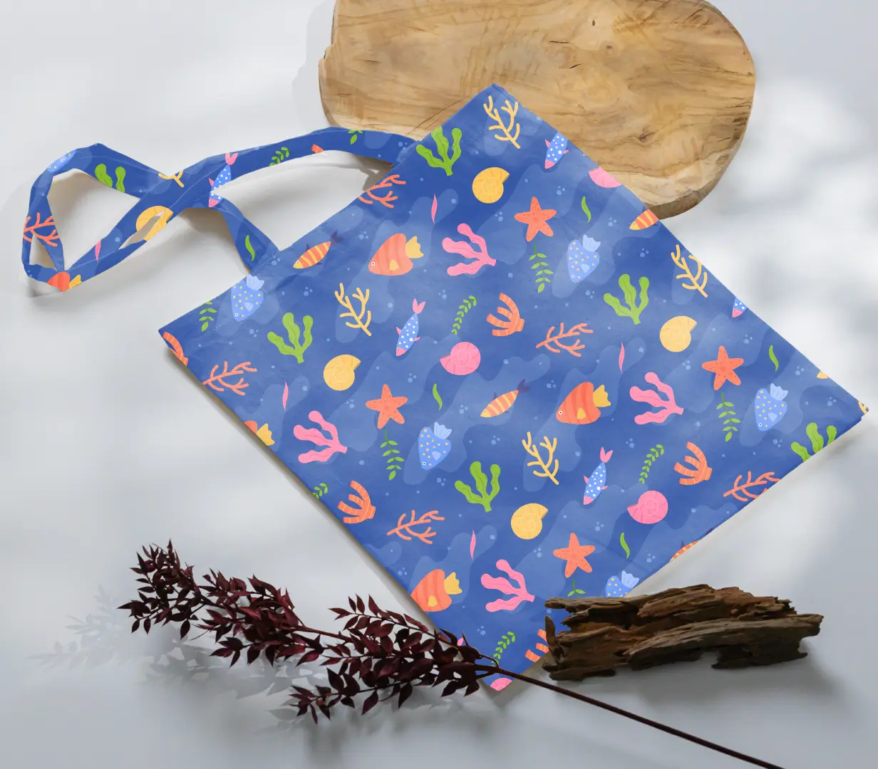 Sea Creatures Purple Canvas Fabric Tote Bag - Image 3