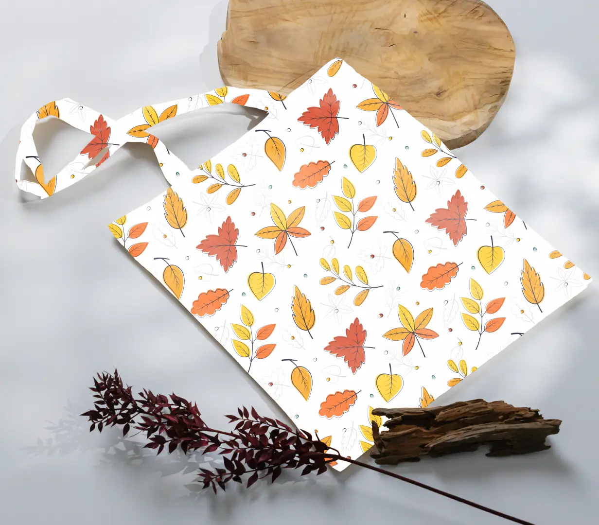 Autumn Leaves Printed Canvas Fabric Tote Bag - Image 3