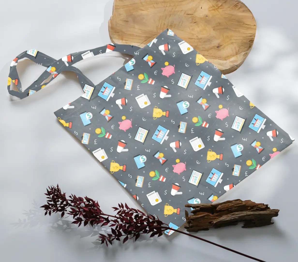 Time Is Money Grey Canvas Fabric Tote Bag - Image 3