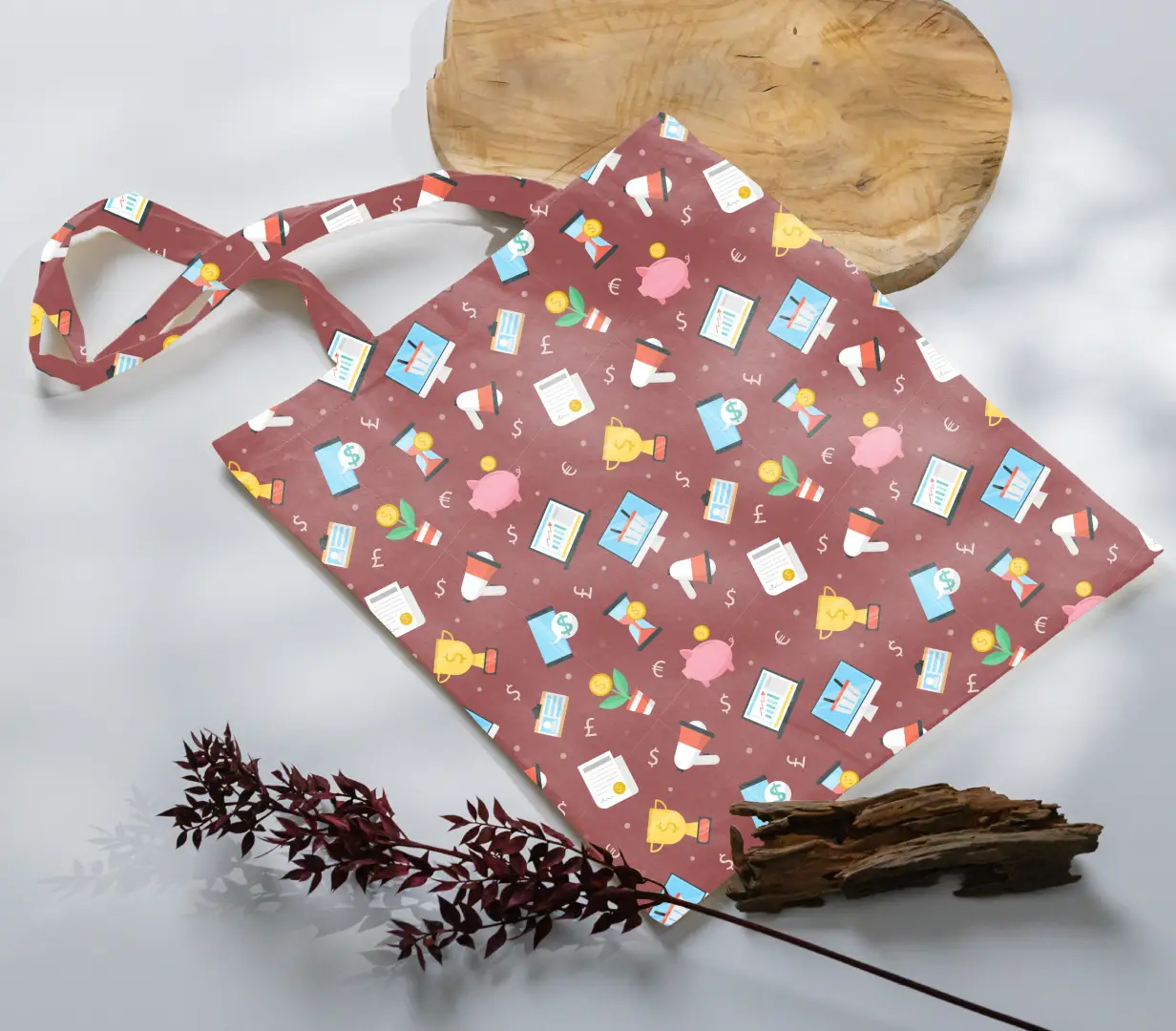 Time Is Money Brown Canvas Fabric Tote Bag - Image 3