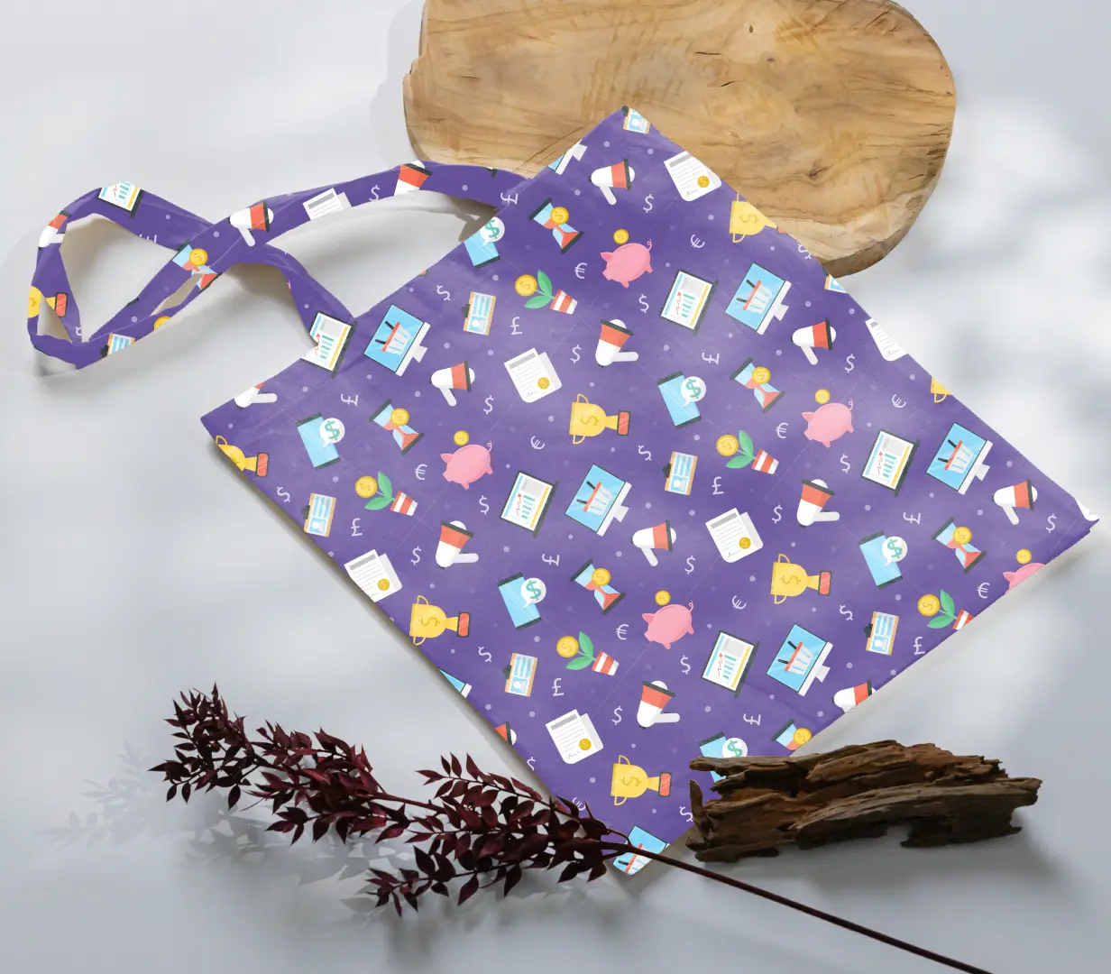 Time Is Money Purple Canvas Fabric Tote Bag - Image 3