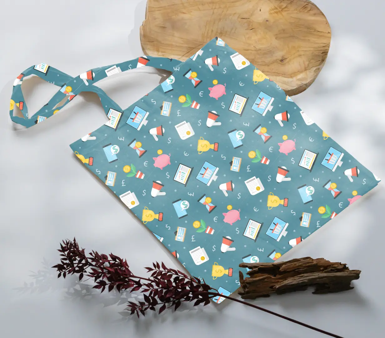 Time Is Money Petrol Blue Canvas Fabric Tote Bag - Image 3