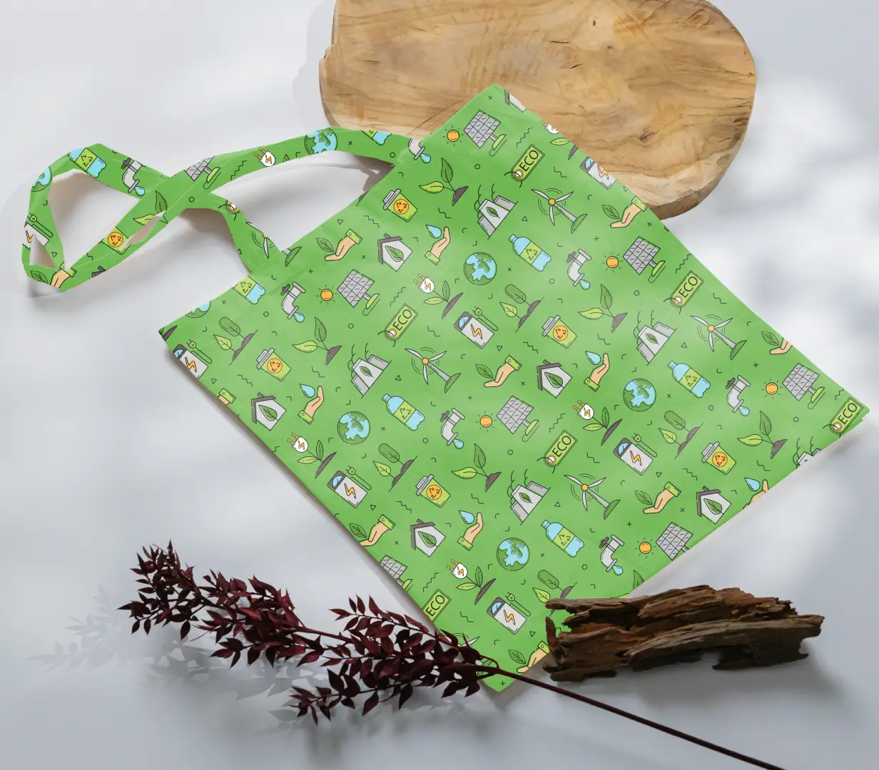 Eco Sustanablity Green Canvas Fabric Tote Bag - Image 3