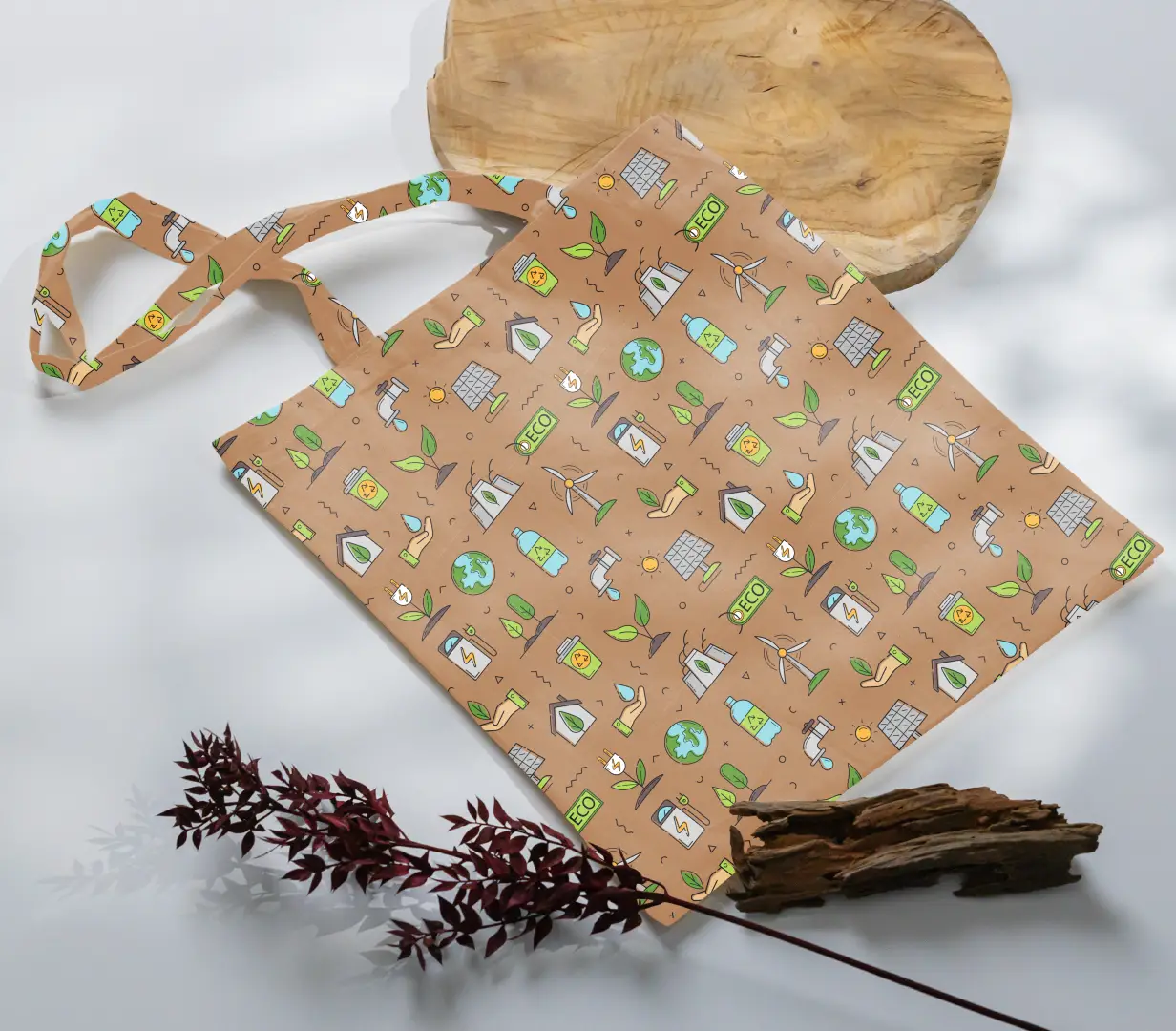 Eco Sustanablity Brown Canvas Fabric Tote Bag - Image 3