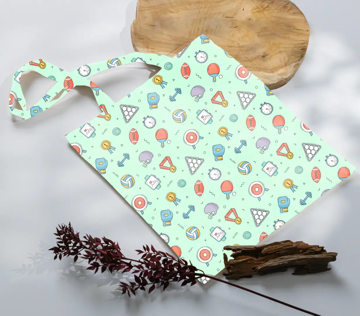 Sports Games Mint Color Canvas Fabric Tote Bag - Image 3