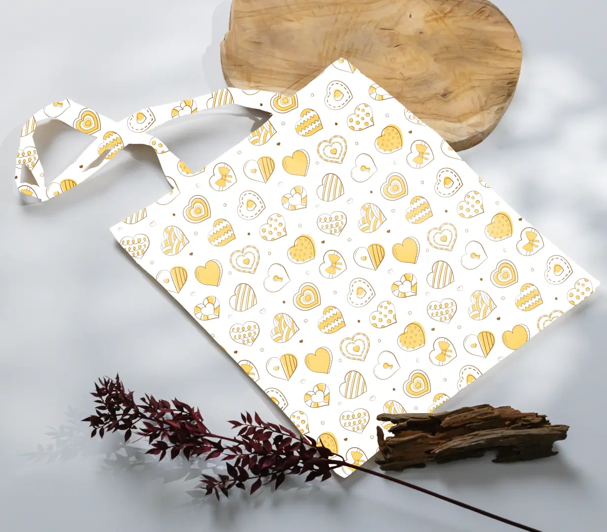 Lovely Yellow Hearts Printed Canvas Fabric Tote Bag - Image 3