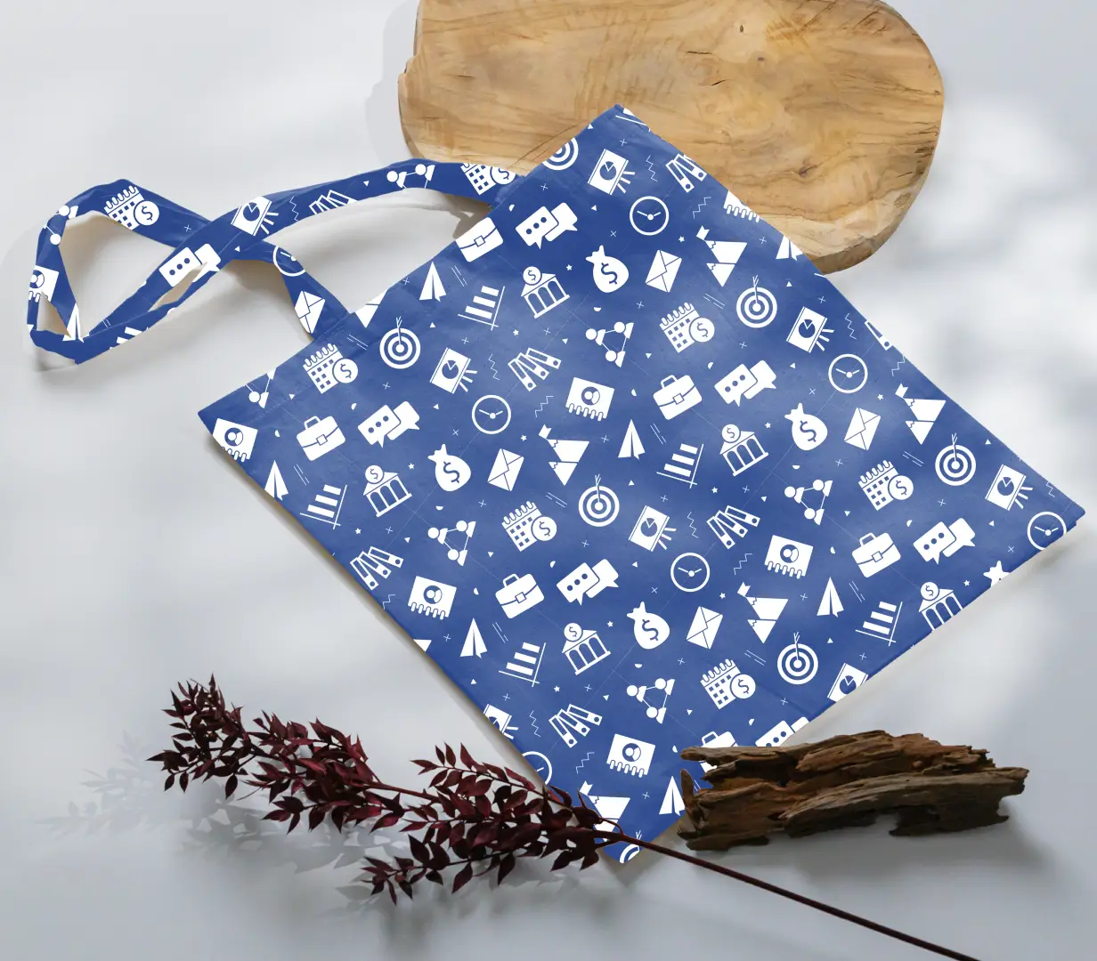 Navy Blue Office Canvas Fabric Tote Bag - Image 3