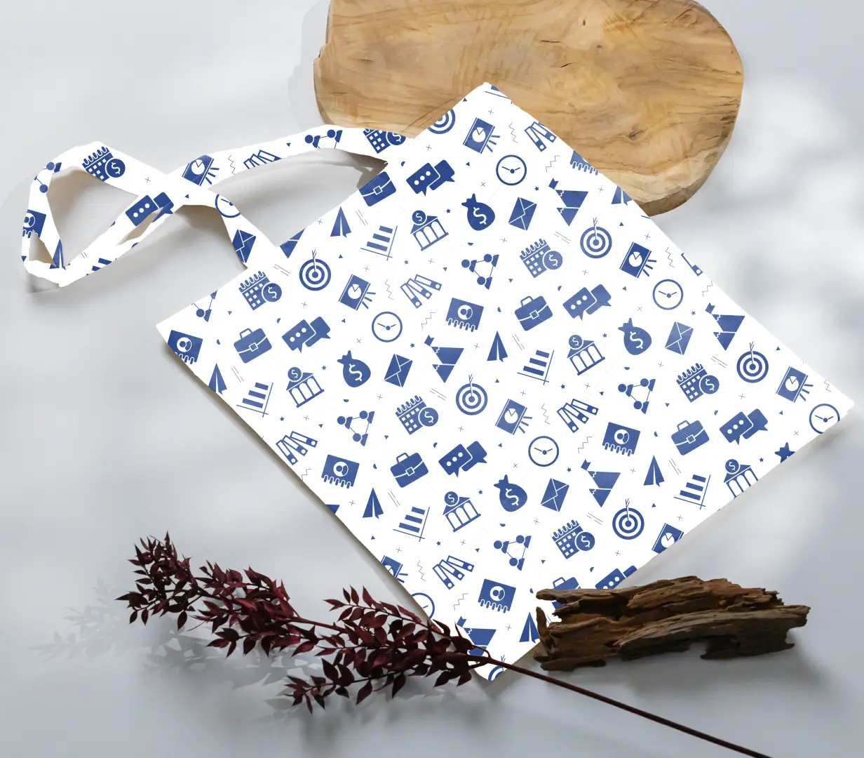 Office Blue White Canvas Fabric Tote Bag - Image 3