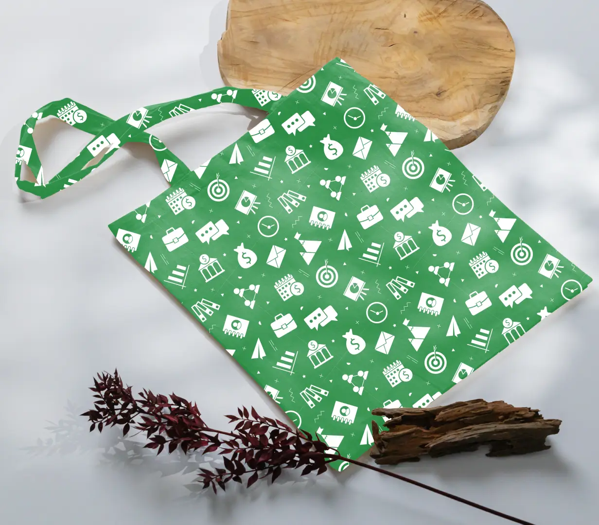 Office Time Green Canvas Fabric Tote Bag - Image 3