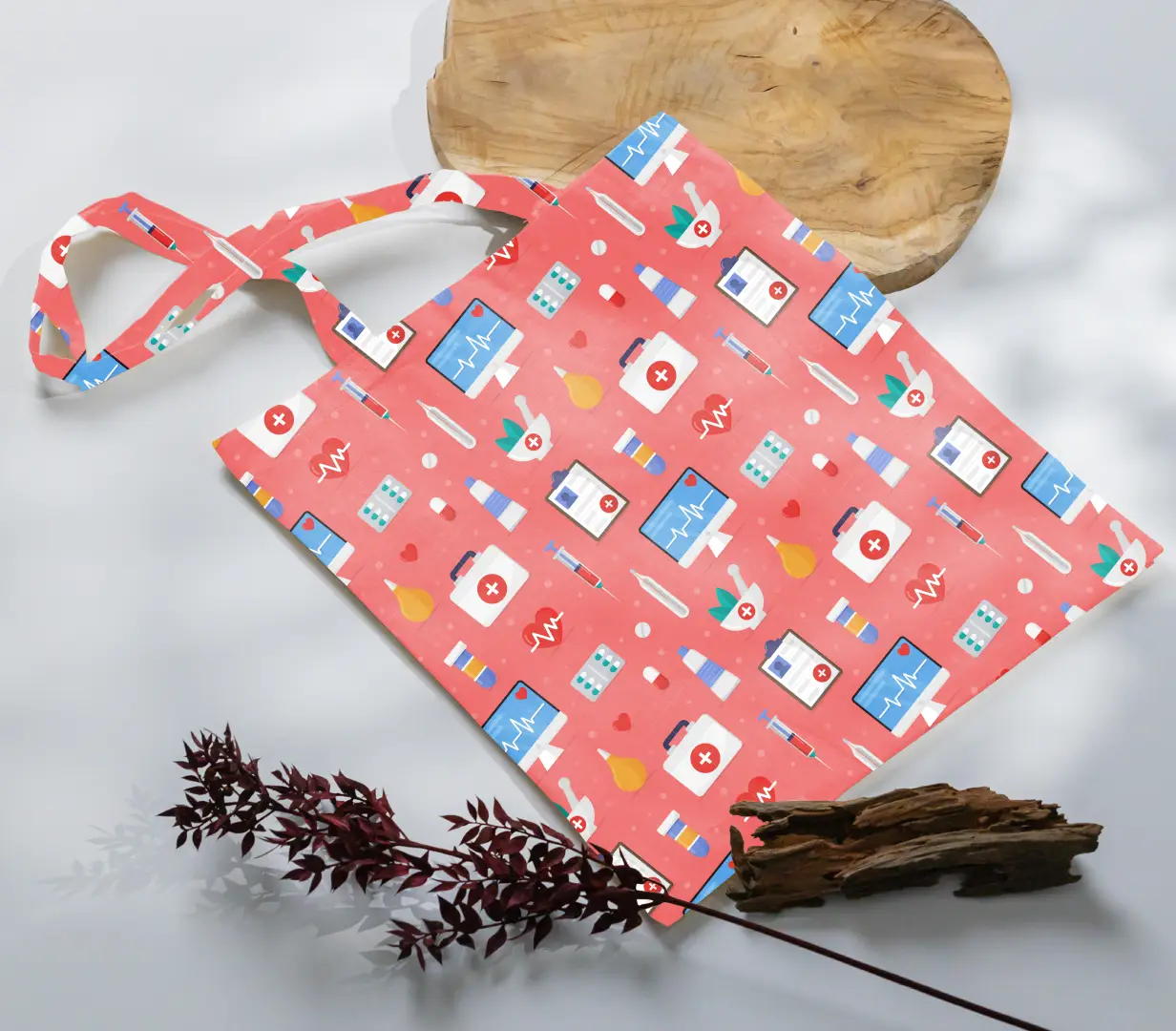 Medicines Printed Peach Canvas Fabric Tote Bag - Image 3