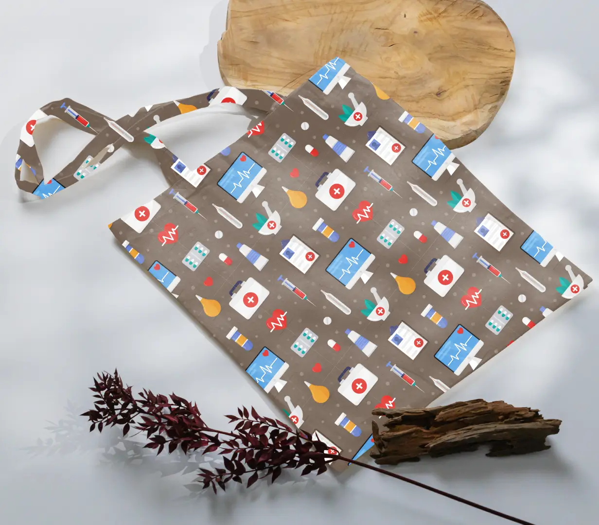 Medicines Printed Grey Canvas Fabric Tote Bag - Image 3