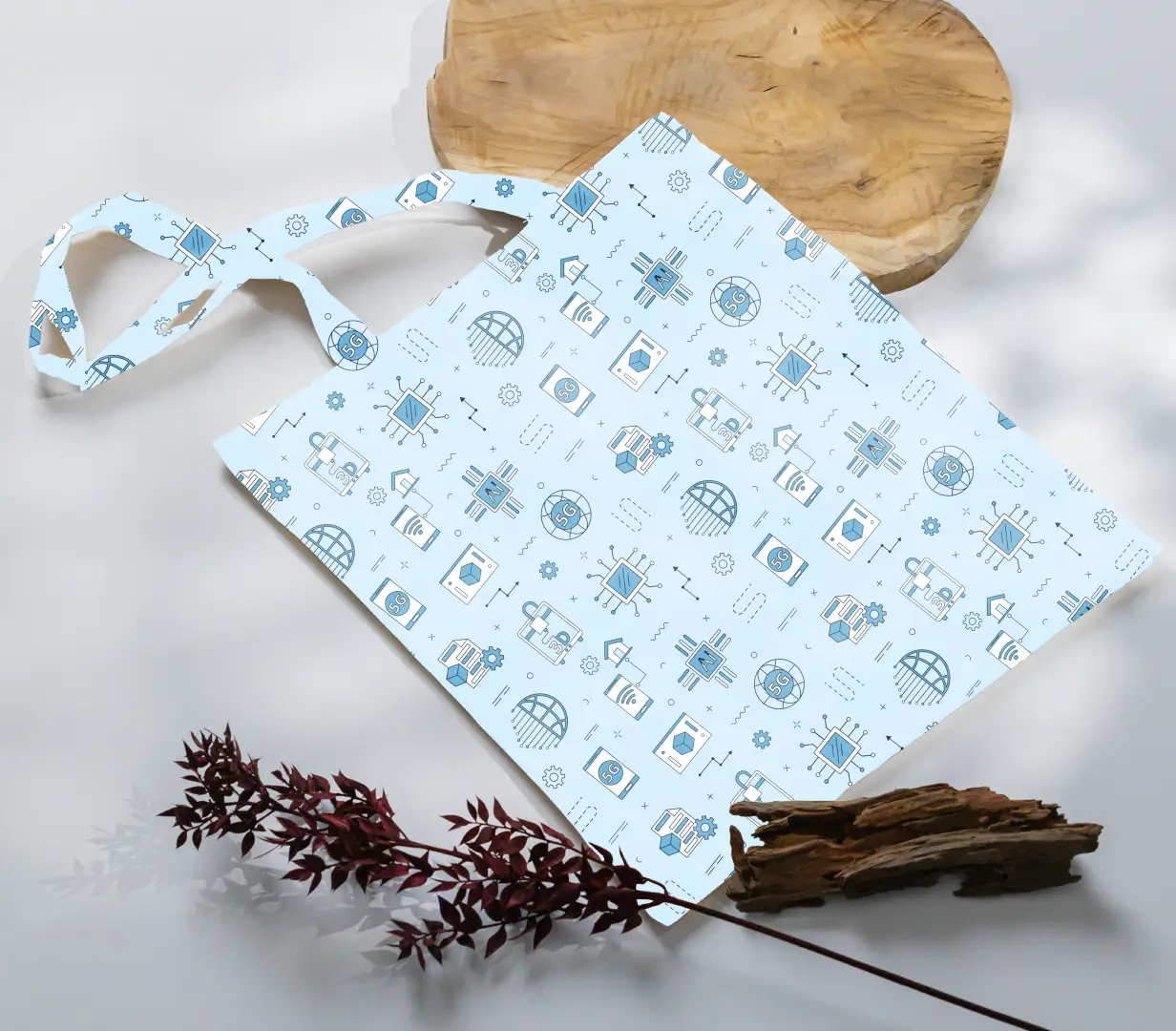 Electrified World Sky Blue Canvas Fabric Tote Bag - Image 3