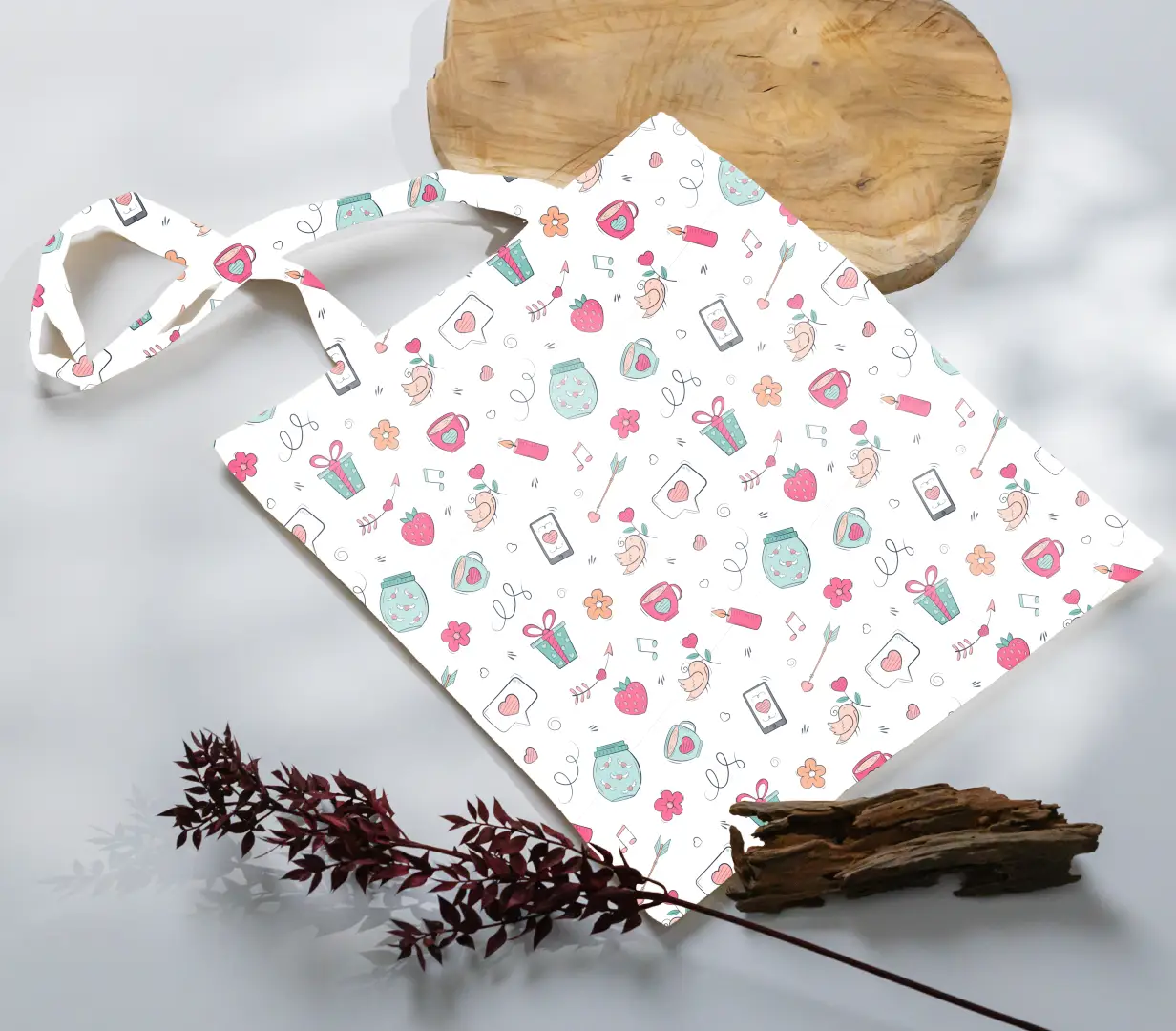 Love Birds White Canvas Fabric Tote Bag - Image 3