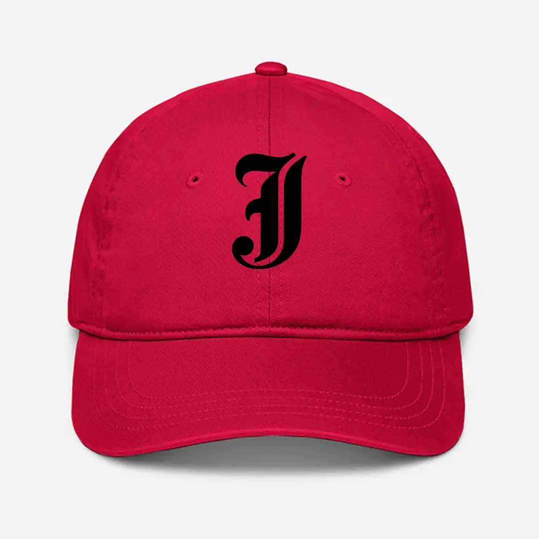 Alphabet J Embroidered Red Baseball Cap