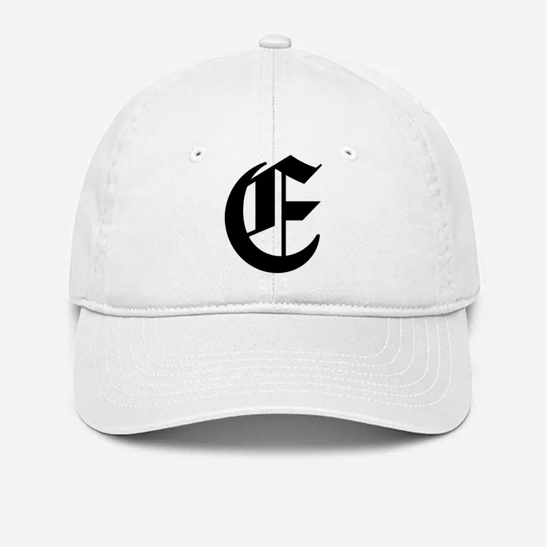 Alphabet E Embroidered White Baseball Cap