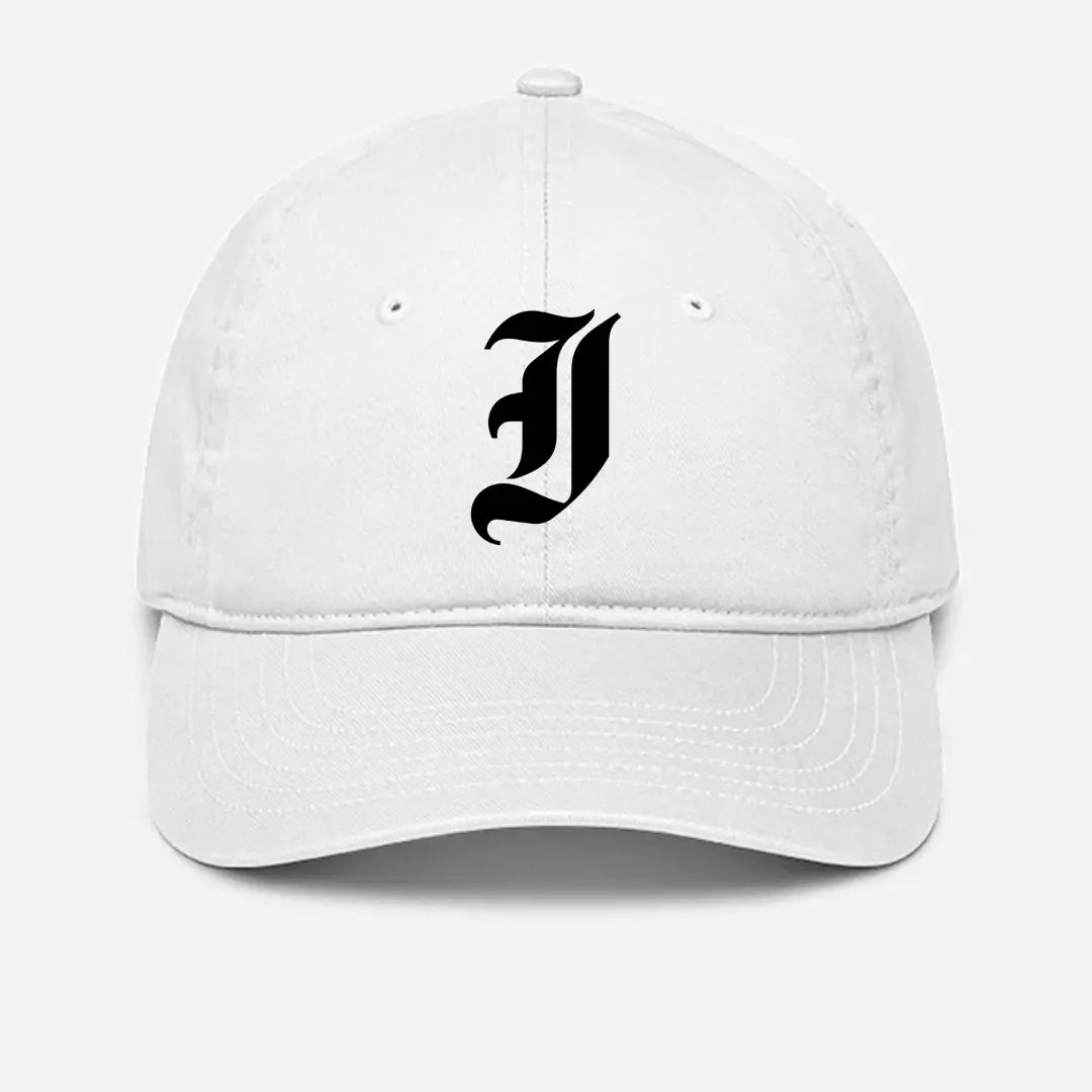 Alphabet I Embroidered White Baseball Cap