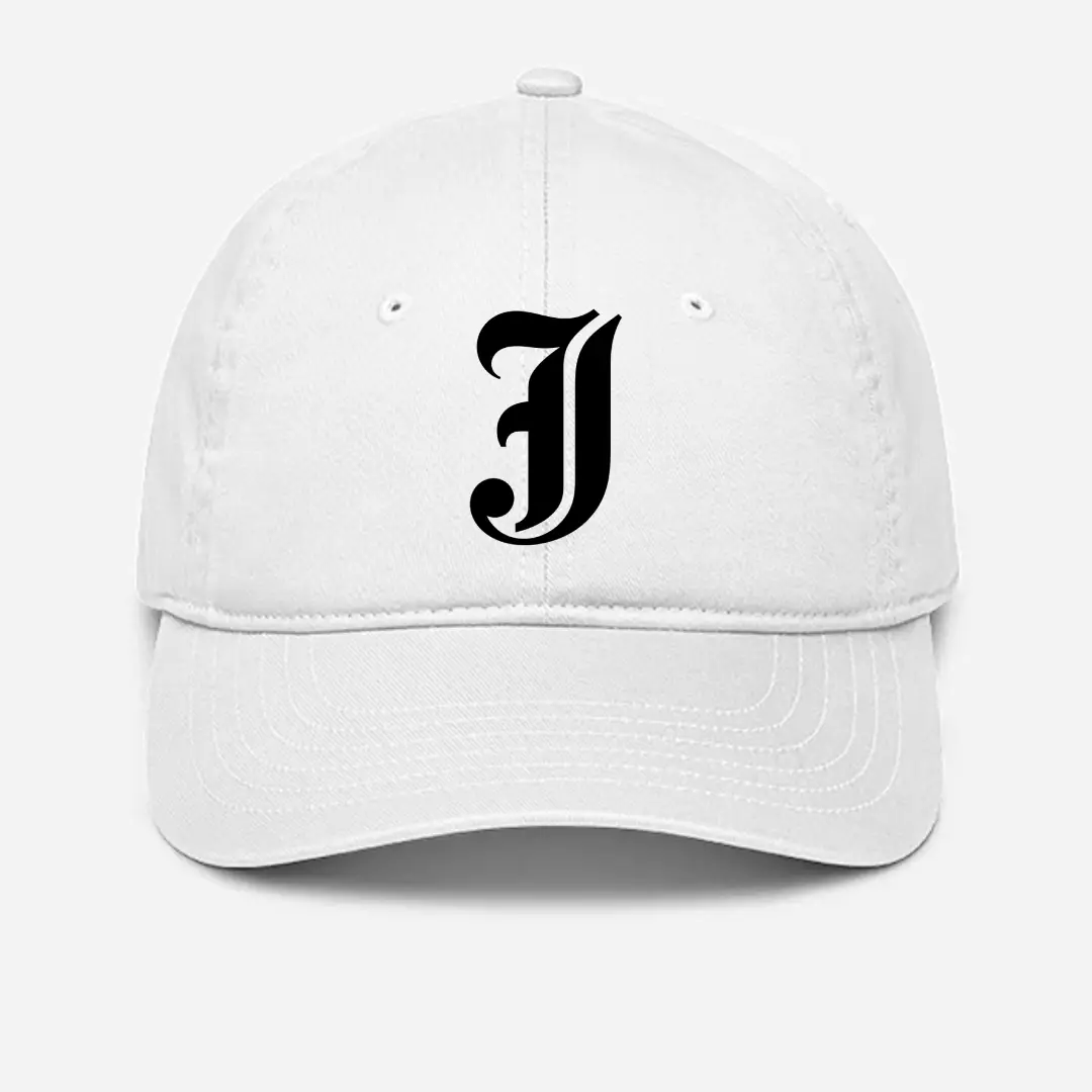 Alphabet J Embroidered White Baseball Cap