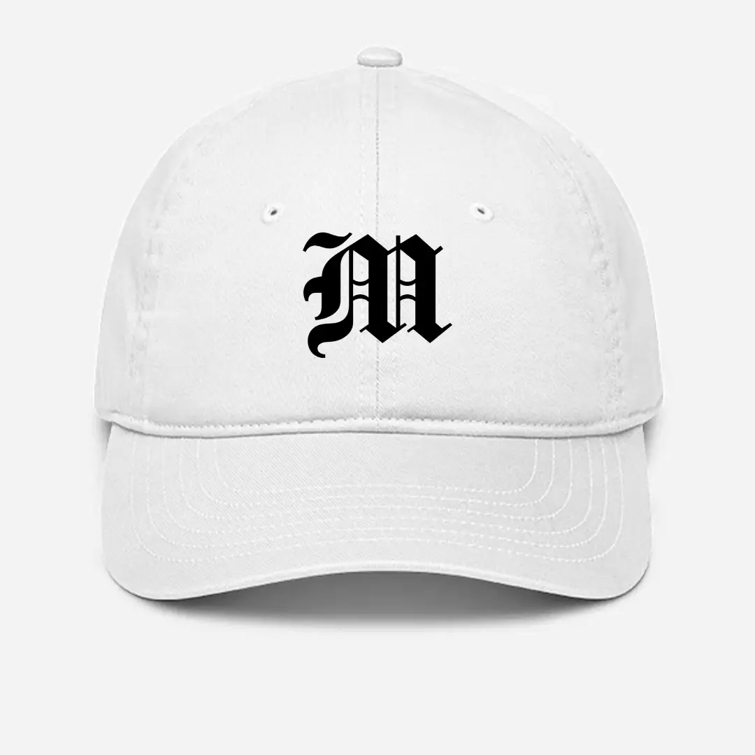 Alphabet M Embroidered White Baseball Cap