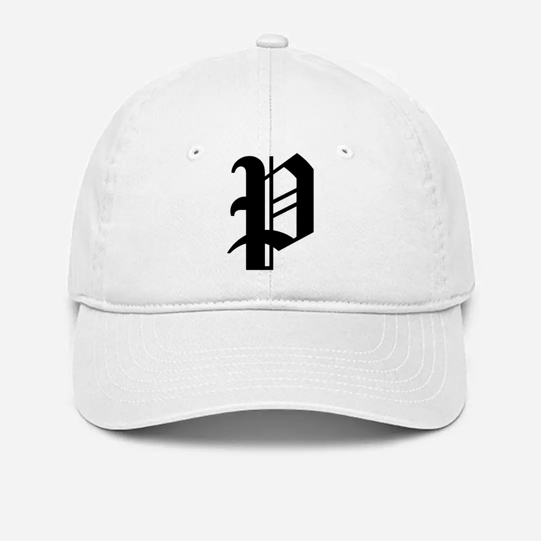 Alphabet P Embroidered White Baseball Cap