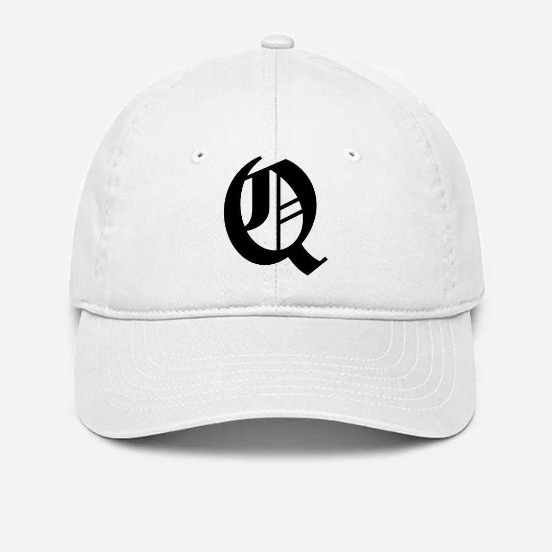 Alphabet Q Embroidered White Baseball Cap