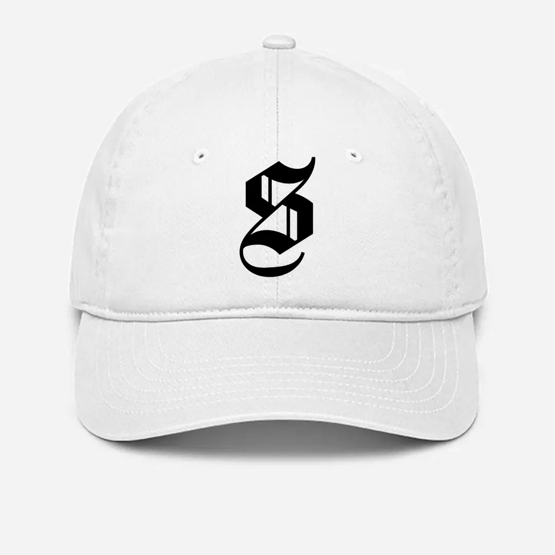 Alphabet S Embroidered White Baseball Cap