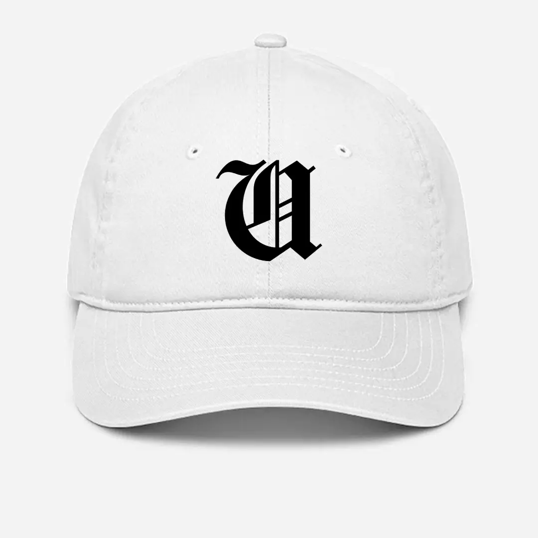Alphabet U Embroidered White Baseball Cap