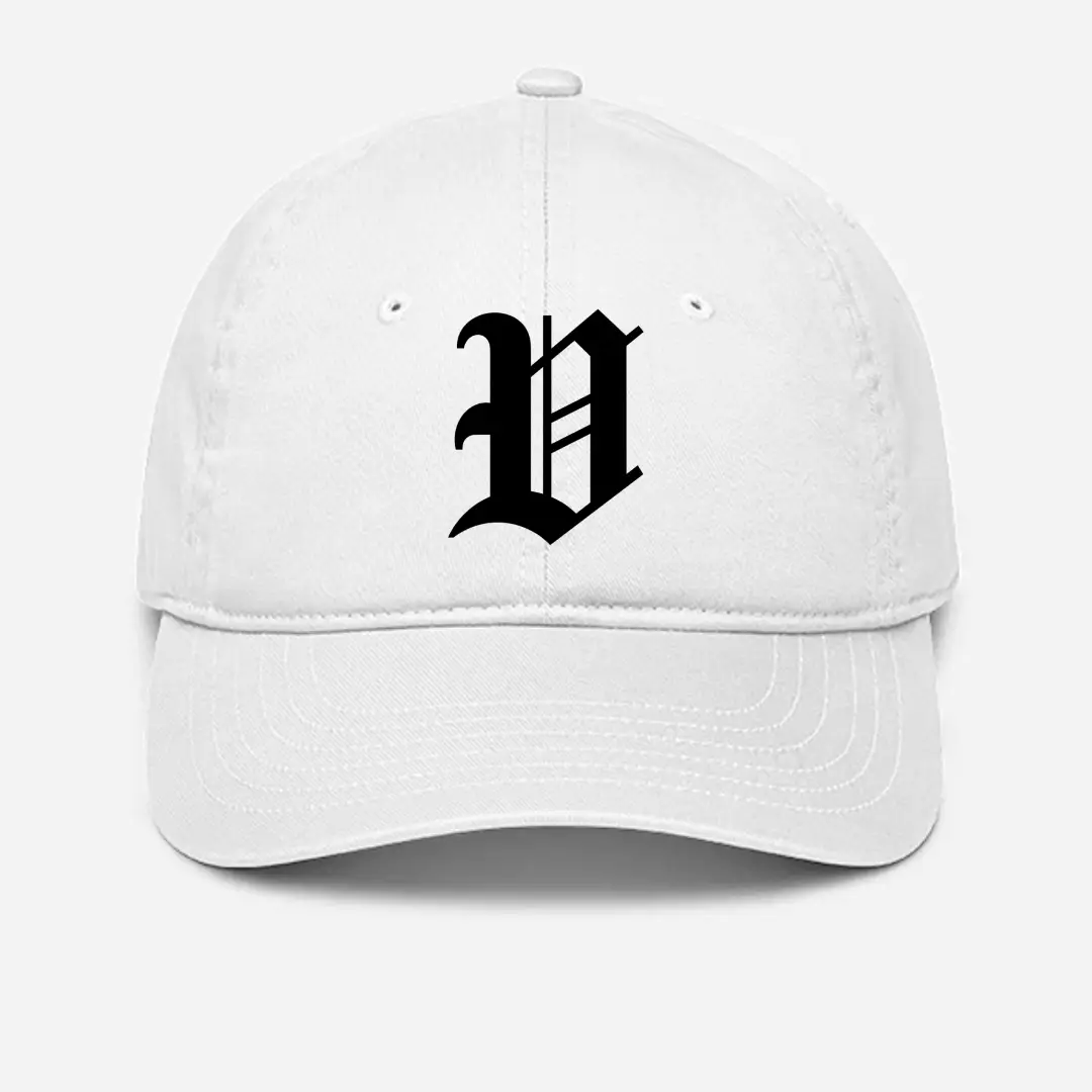 Alphabet V Embroidered White Baseball Cap