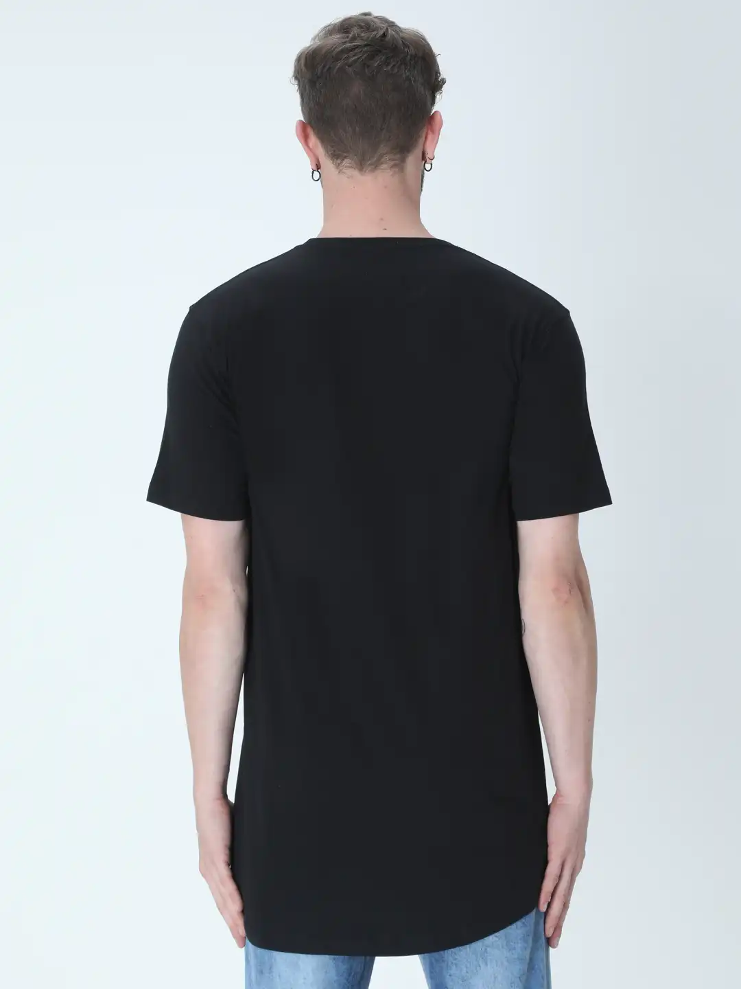 Black Cotton Longline Curved Bottom T-shirt - Image 2