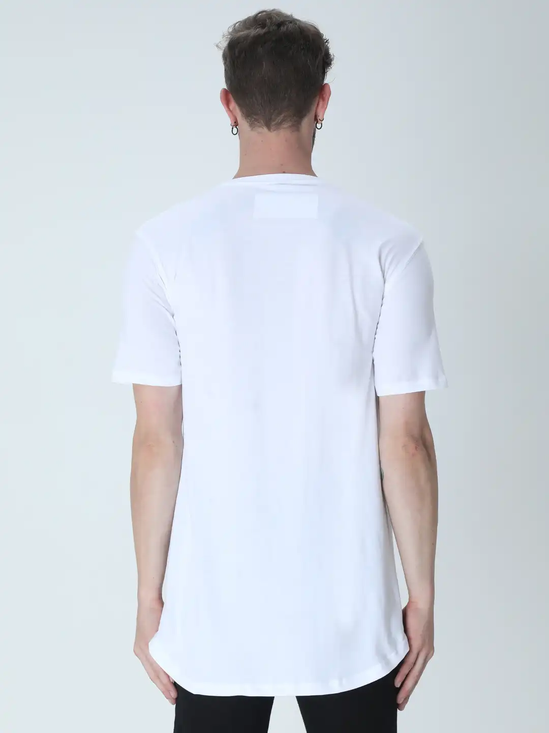 White Cotton Longline Curved Bottom T-shirt - Image 2
