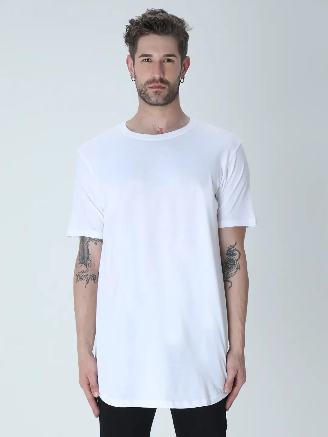 White Cotton Longline Curved Bottom T-shirt
