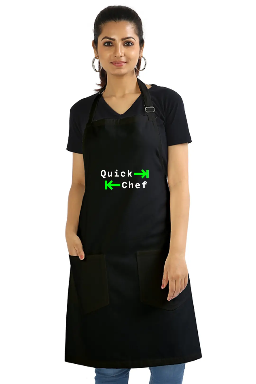 Black Color Quick Chef Cotton Apron With Pockets