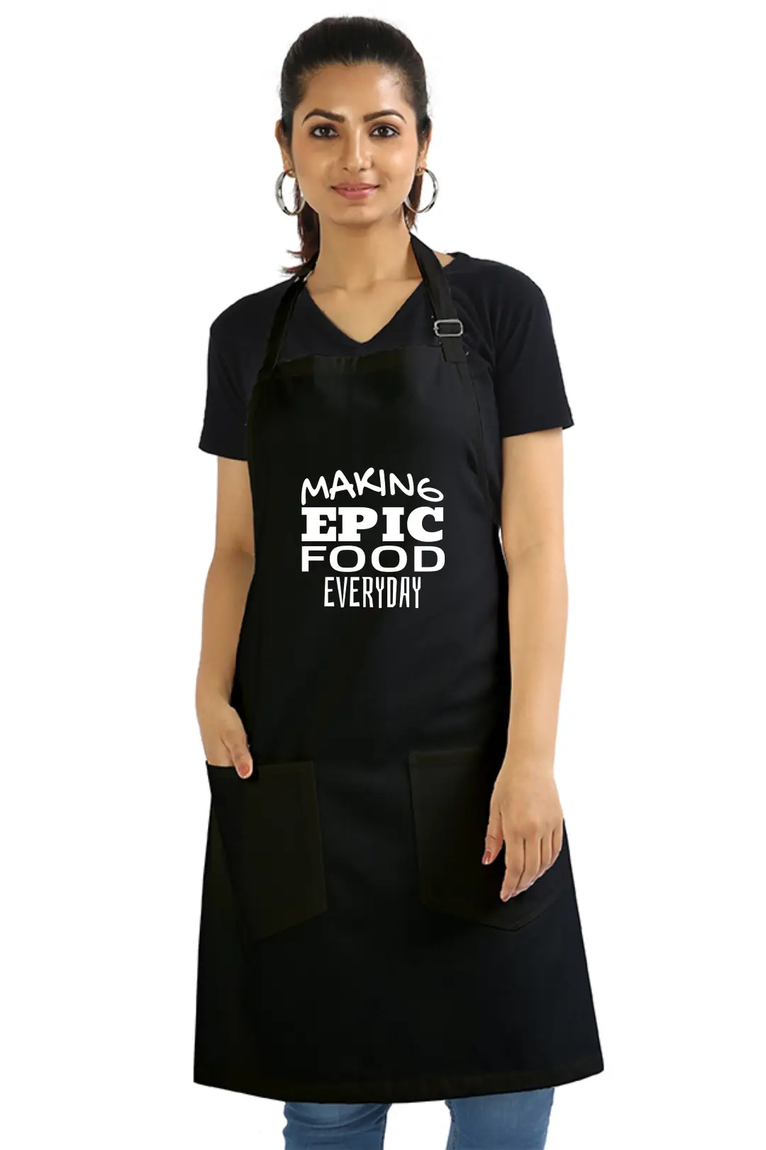 Black Color Making Epic Food Cotton Apron With Pockets