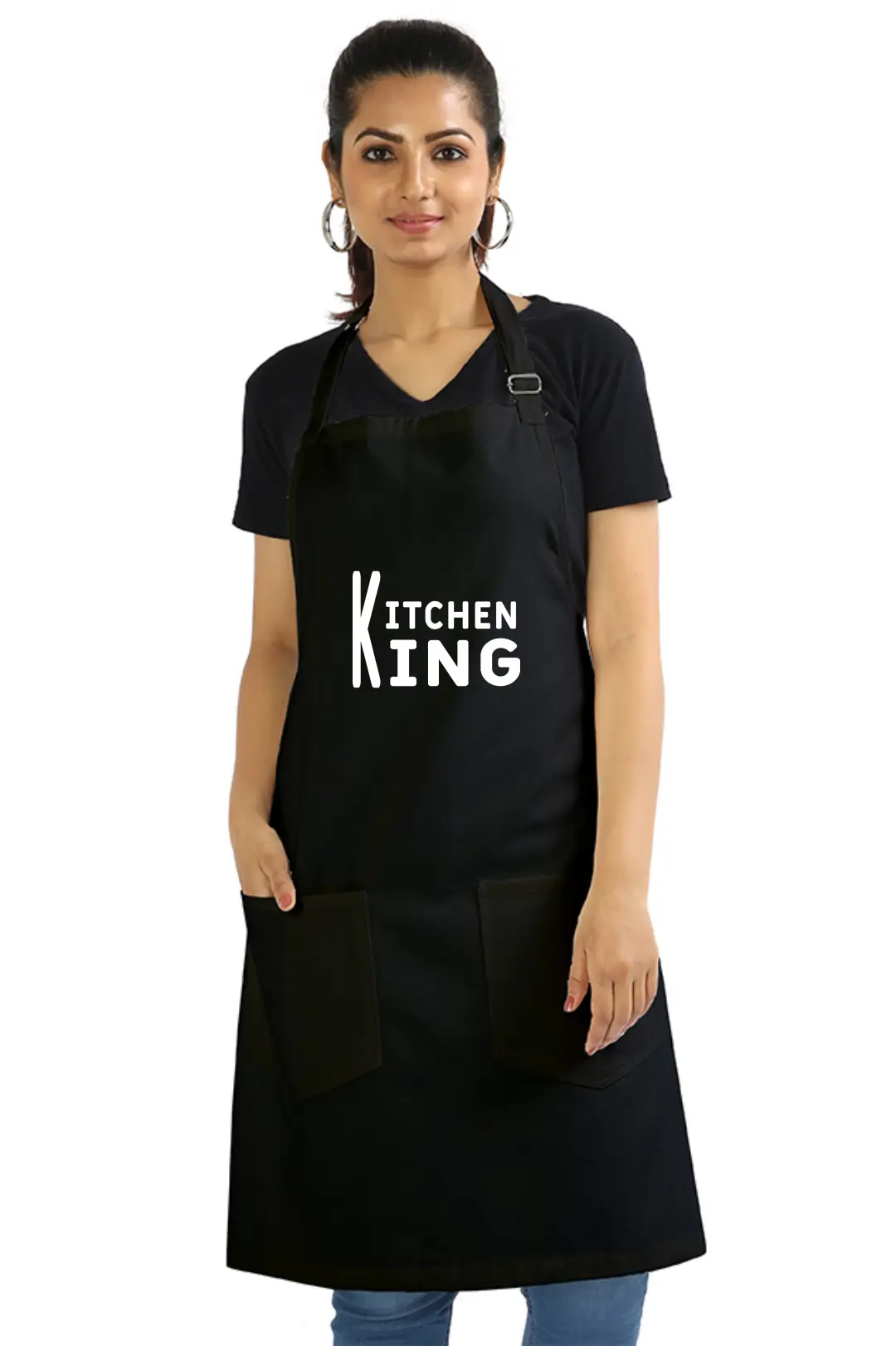Black Color Kitchen King Cotton Apron With Pockets