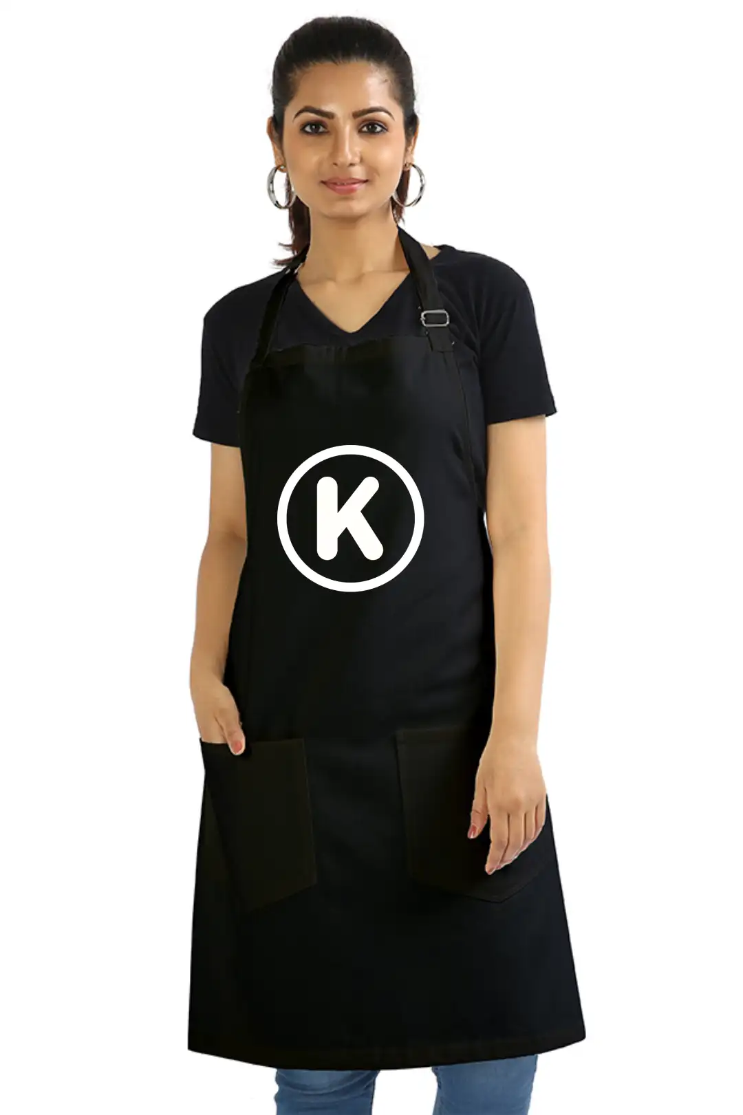 K Alphabet Cotton Black Apron
