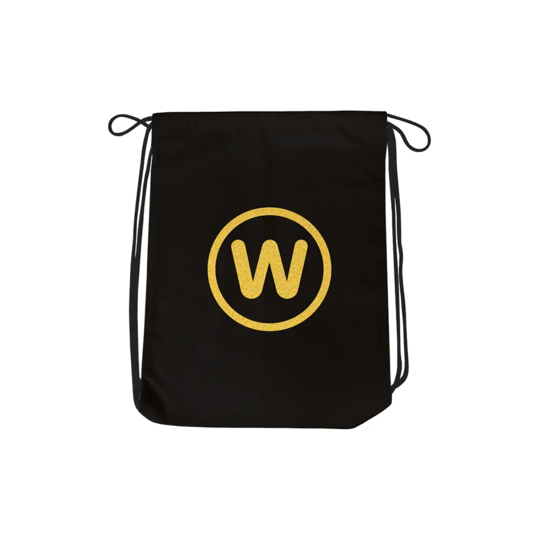 W Alphabet Reflective Shiny Print Cotton Drawstring Bag - Image 3