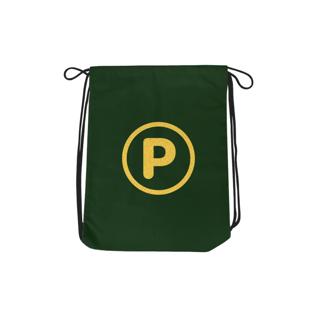P Alphabet Reflective Shiny Print Cotton Drawstring Bag