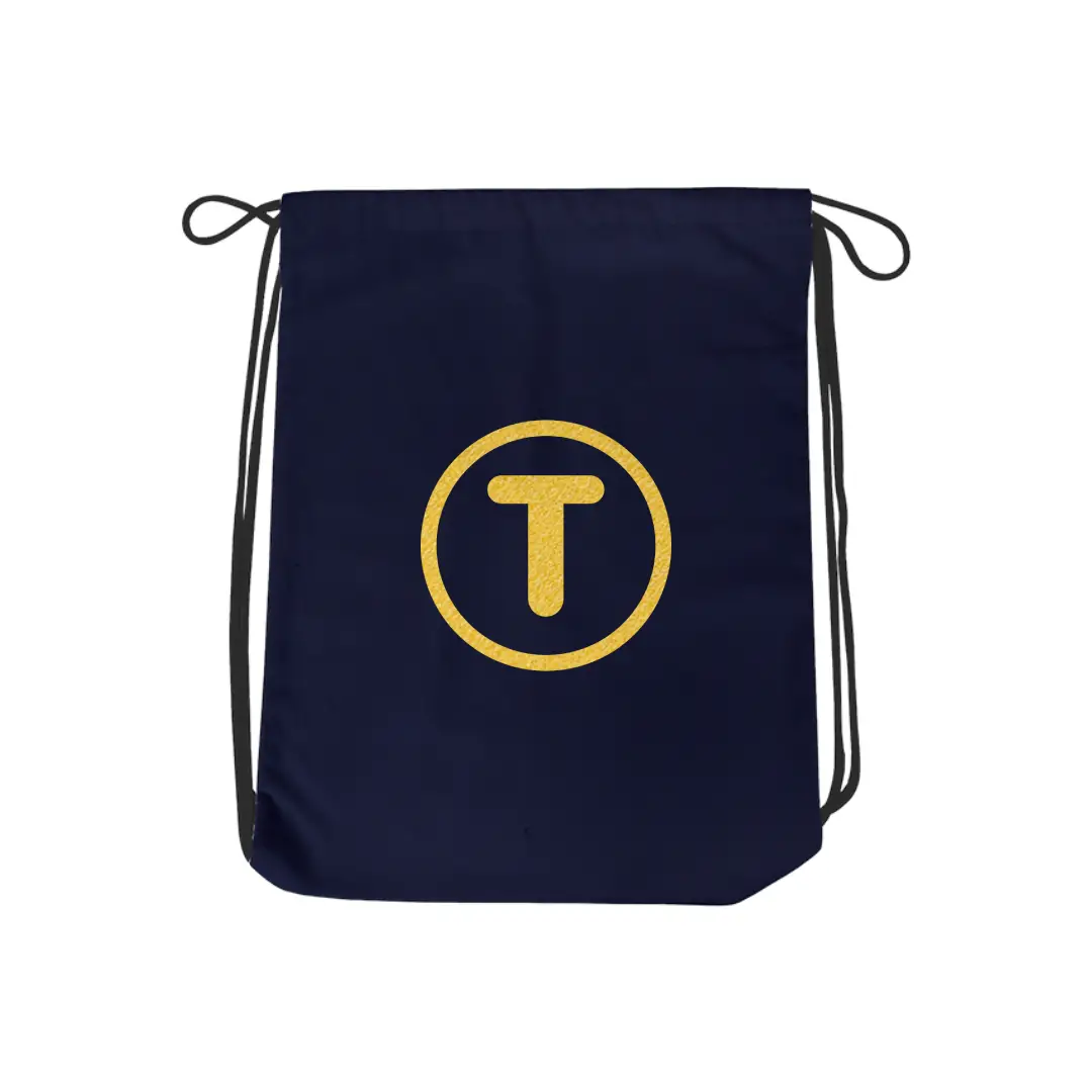 T Alphabet Reflective Shiny Print Cotton Drawstring Bag