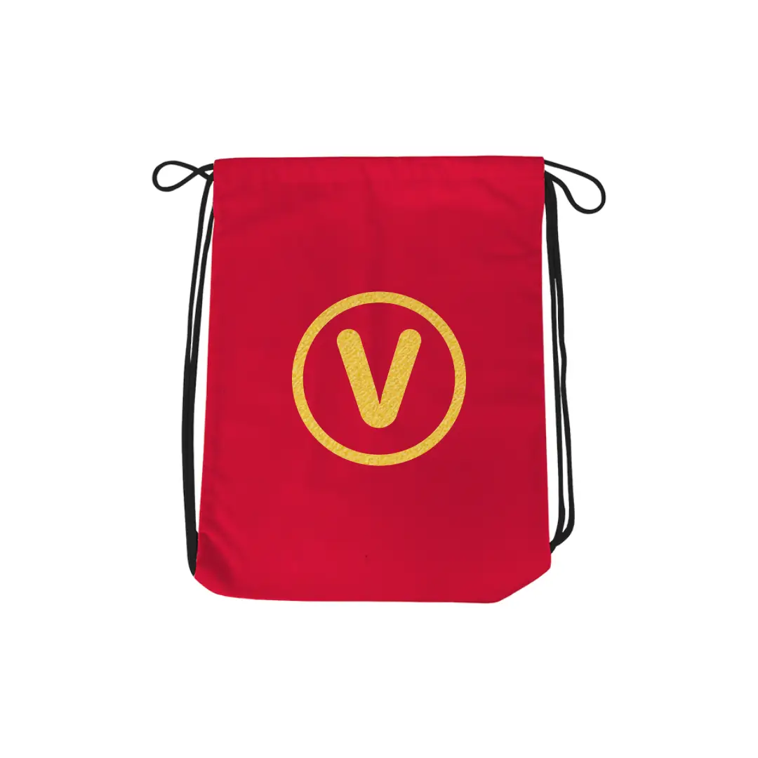 V Alphabet Reflective Shiny Print Cotton Drawstring Bag