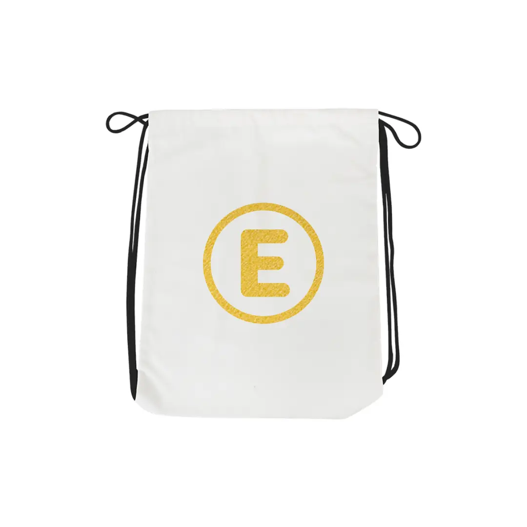E Alphabet Reflective Shiny Print Cotton Drawstring Bag