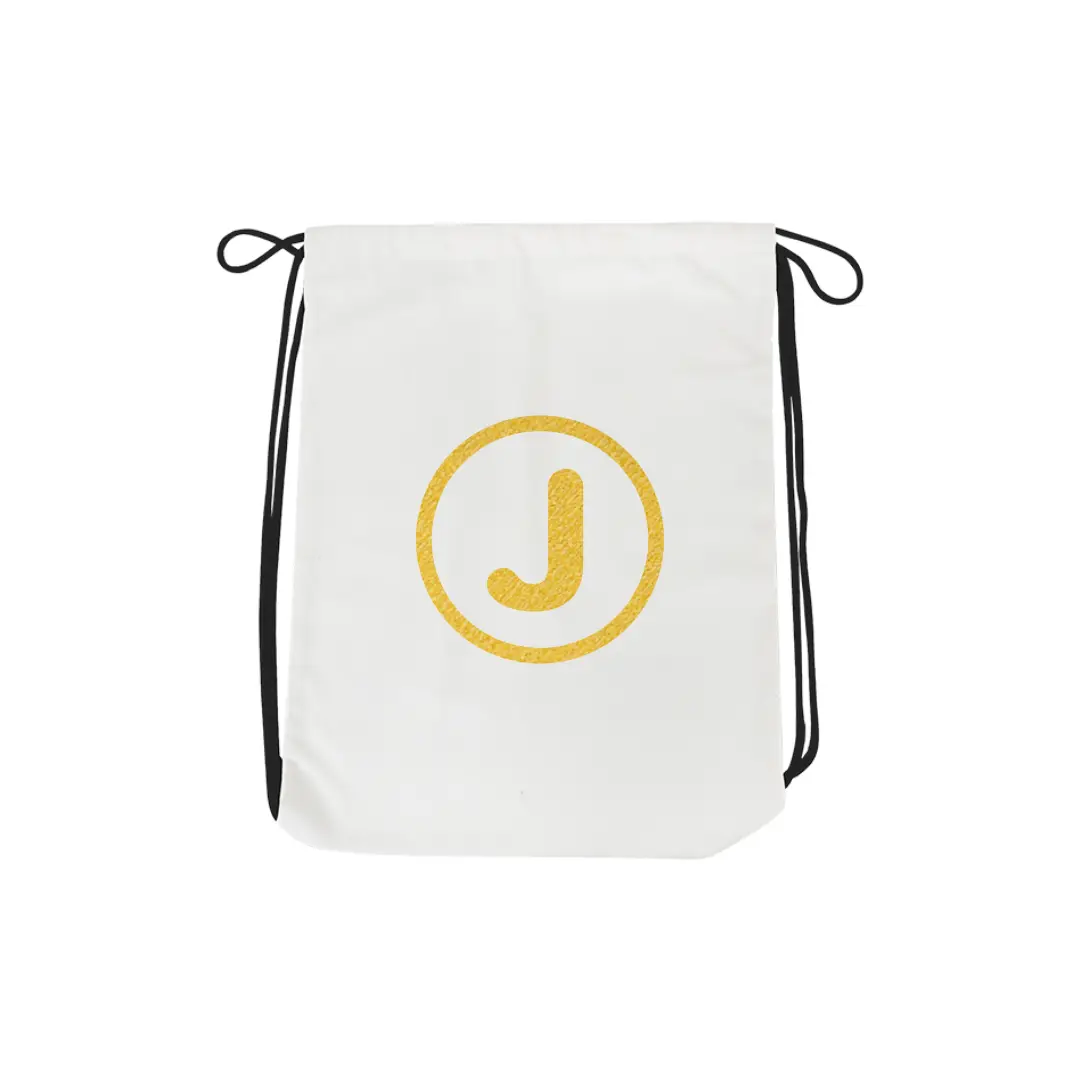 J Alphabet Reflective Shiny Print Cotton Drawstring Bag