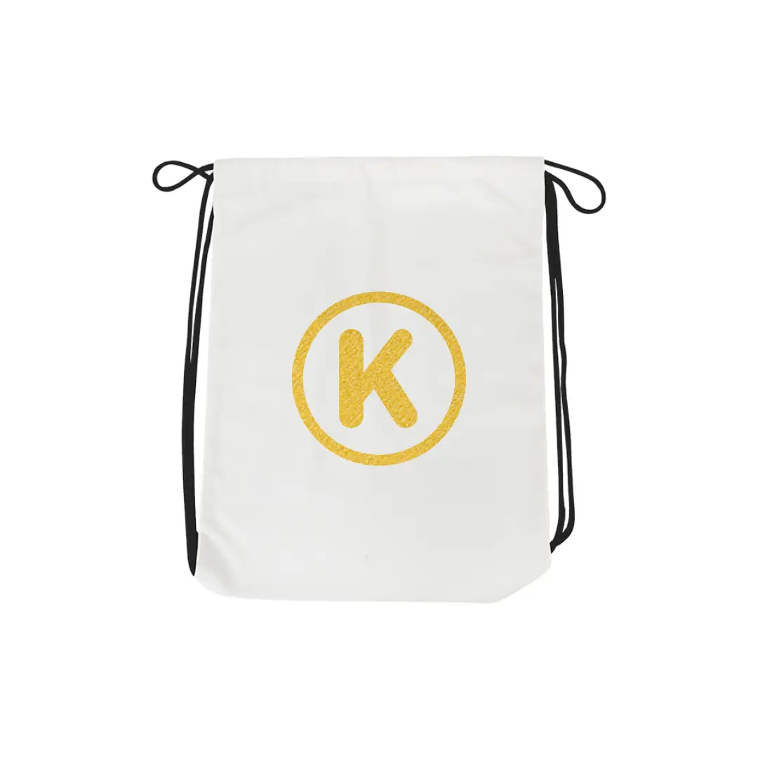 K Alphabet Reflective Shiny Print Cotton Drawstring Bag
