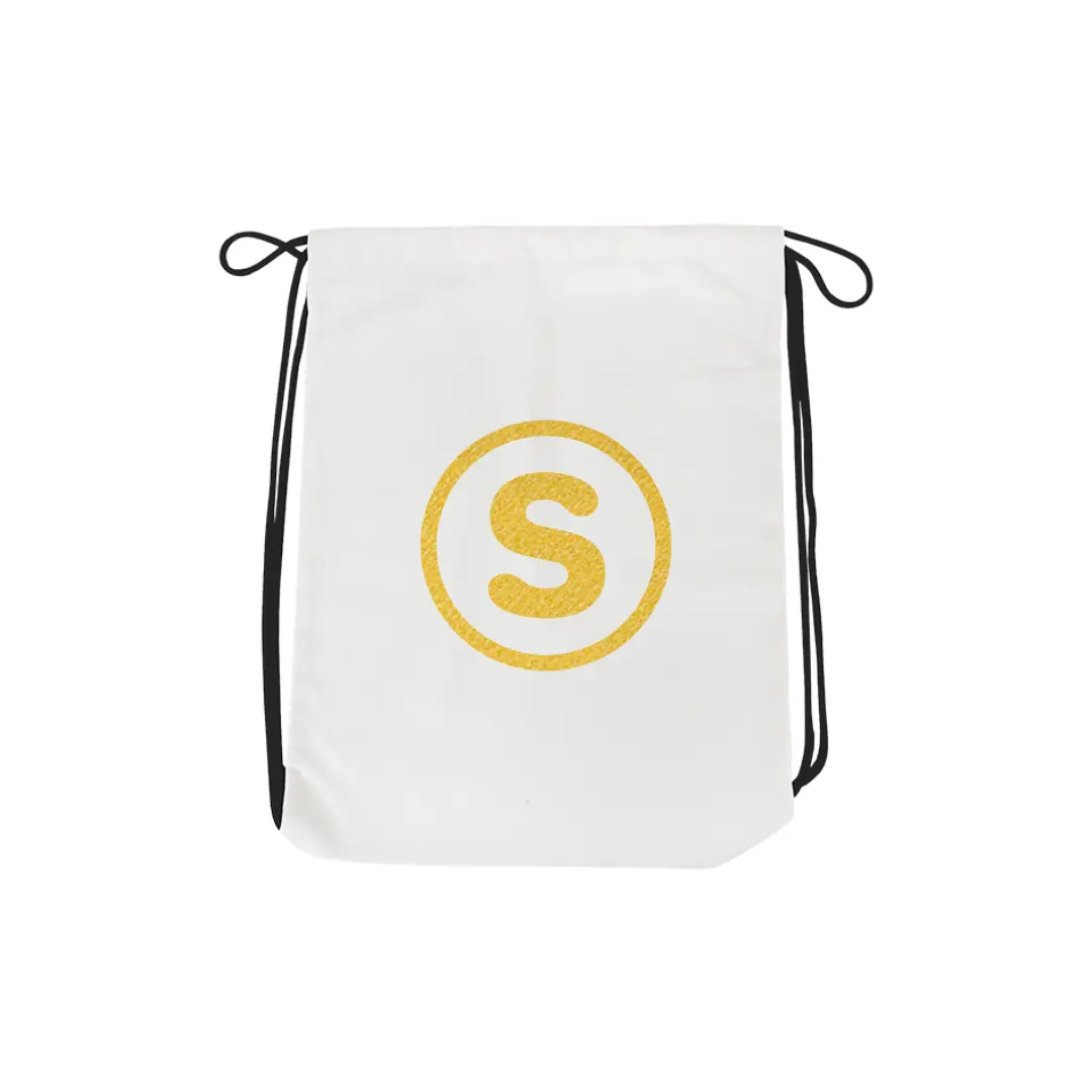 S Alphabet Reflective Shiny Print Cotton Drawstring Bag