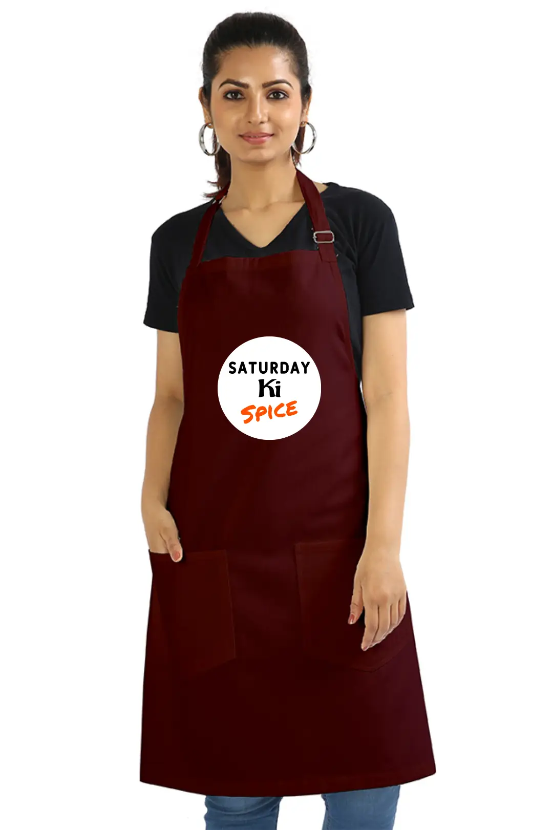 Maroon Color Saturday Ki Spice Cotton Apron With Adjustable Straps