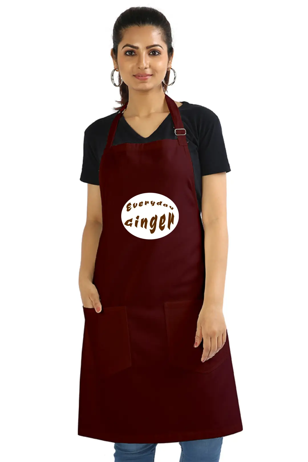 Maroon Color Everyday Ginger Cotton Apron With Pockets