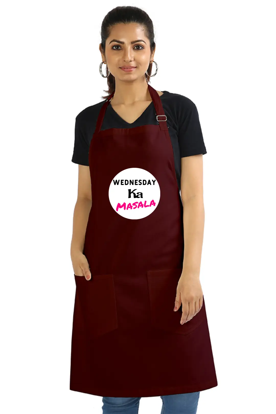 Maroon Color Wednesday Ka Masala Cotton Apron With Adjustable Straps